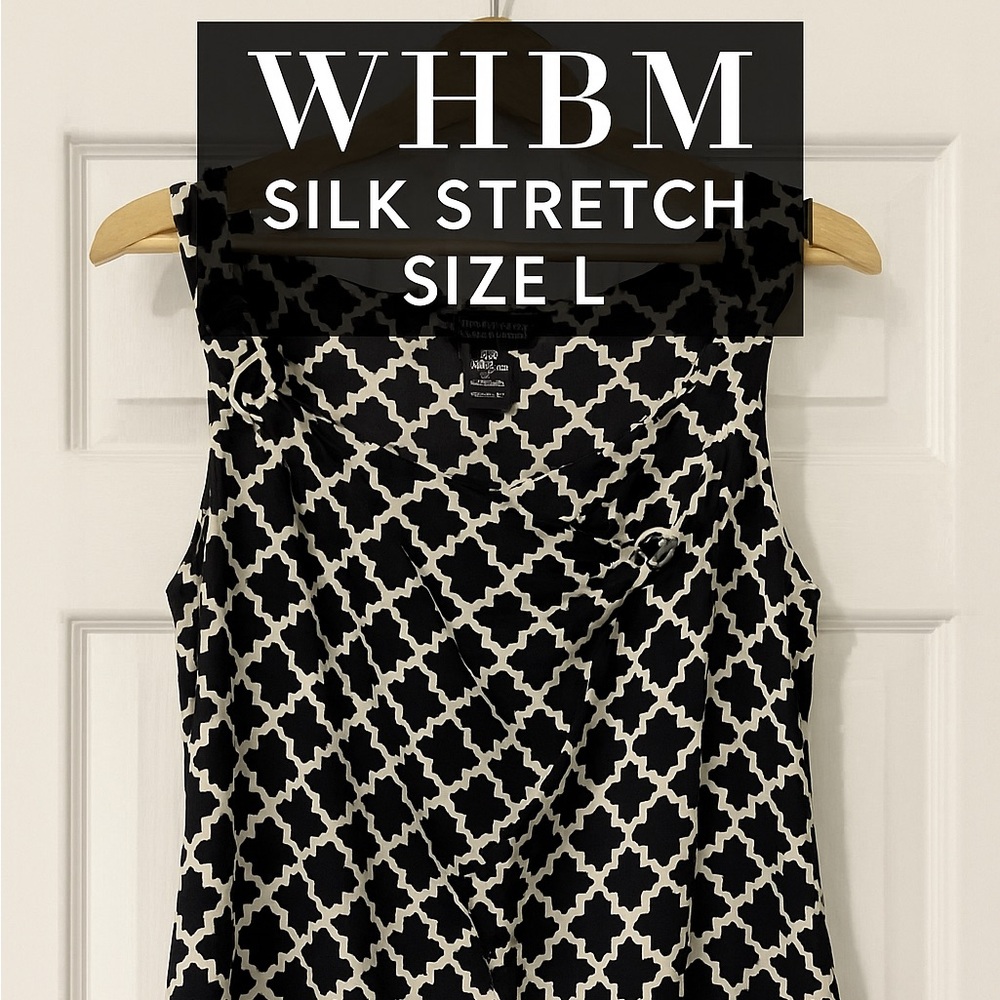 White House Black Market Silk Stretch Black & White Sleeveless Top – Size L